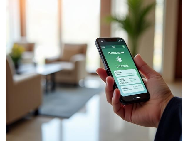 A smartphone displaying a hotel mobile check-in interface with options for room selection and personalized preferences.